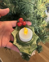 Handmade Ceramic Holly Tealight Holder – Christmas Candle Holder with Red Berries – view 4