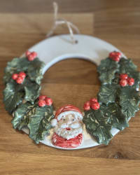 Handmade Ceramic Christmas Wreath Wall Hanging – Santa Holly Decoration 16cm – view 6