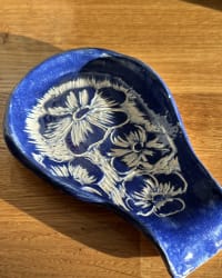 Blue Floral Ceramic Spoon Rest | Handmade Pottery | InchyArt