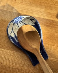 Handmade Blue Sunflower Ceramic Spoon Rest – Botanical Pottery Kitchen Rest – view 4
