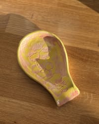 Handmade Yellow Floral Ceramic Spoon Rest – Pink Flower Pottery Kitchen Utensil Holder – view 3
