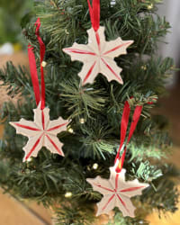 Set of 3 Handmade Ceramic Christmas Star Ornaments – Red & White Tree Decorations – view 2
