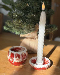 Handmade Ceramic Candle Holder & Mini Pot Set – Red & White Christmas Décor – view 3