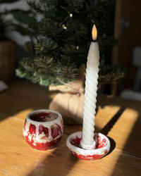 Handmade Ceramic Candle Holder & Mini Pot Set – Red & White Christmas Décor – view 2