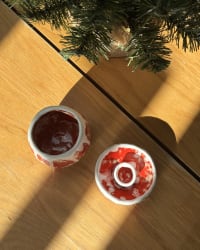 Handmade Ceramic Candle Holder & Mini Pot Set – Red & White Christmas Décor – view 5