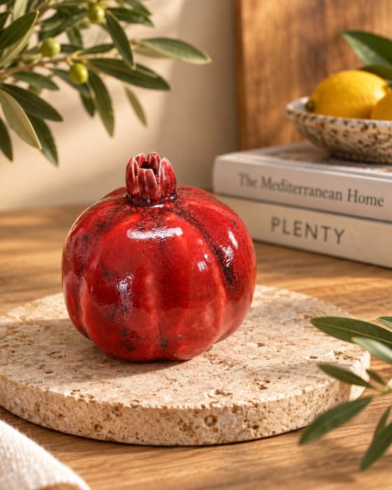 Handmade Red Ceramic Pomegranate | Decorative Pottery | InchyArt