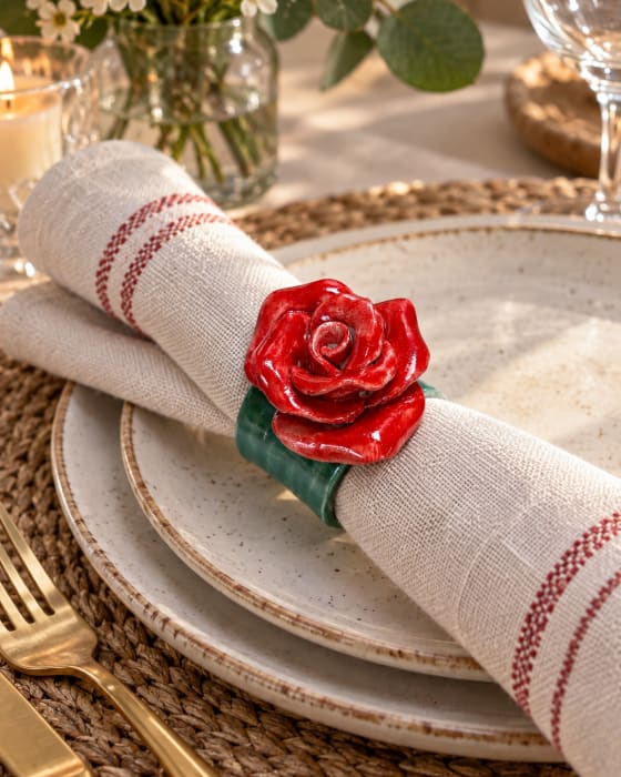 Handmade Ceramic Rose Napkin Rings, Set of 4 | InchyArt