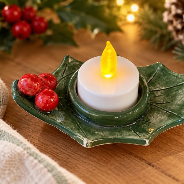 Ceramic Holly Tealight Holder