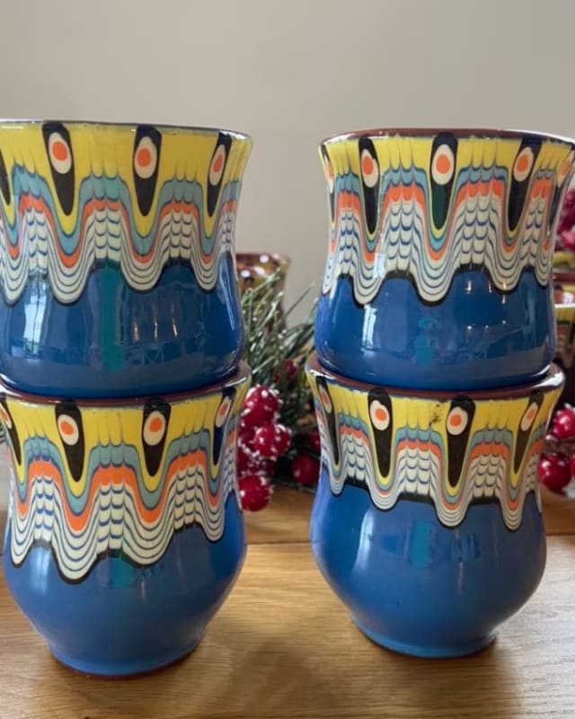 Handmade Ceramic Coffee & Wine Cup – Bulgarian Folk Art Design (180ml)