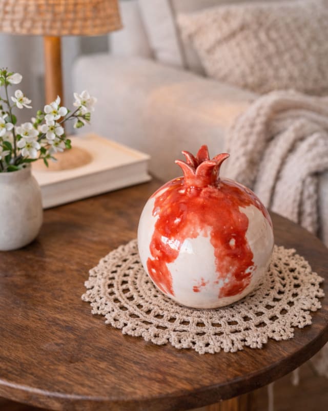 🤍 Handmade Ceramic Pomegranate – Love & Prosperity Edition