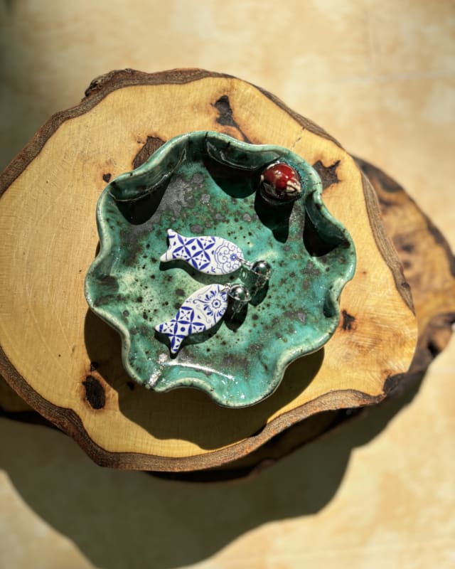 Turquoise Pomegranate Ceramic Trinket Dish – Handmade Ring & Jewellery Dish