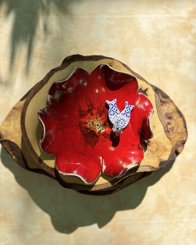 Red Flower Ceramic Trinket Dish – Handmade Jewellery & Ring Dish
