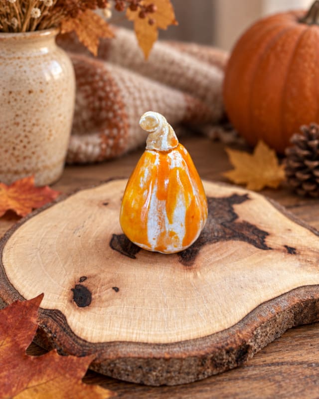 Handmade Orange Ceramic Pumpkin – Autumn Home Decor