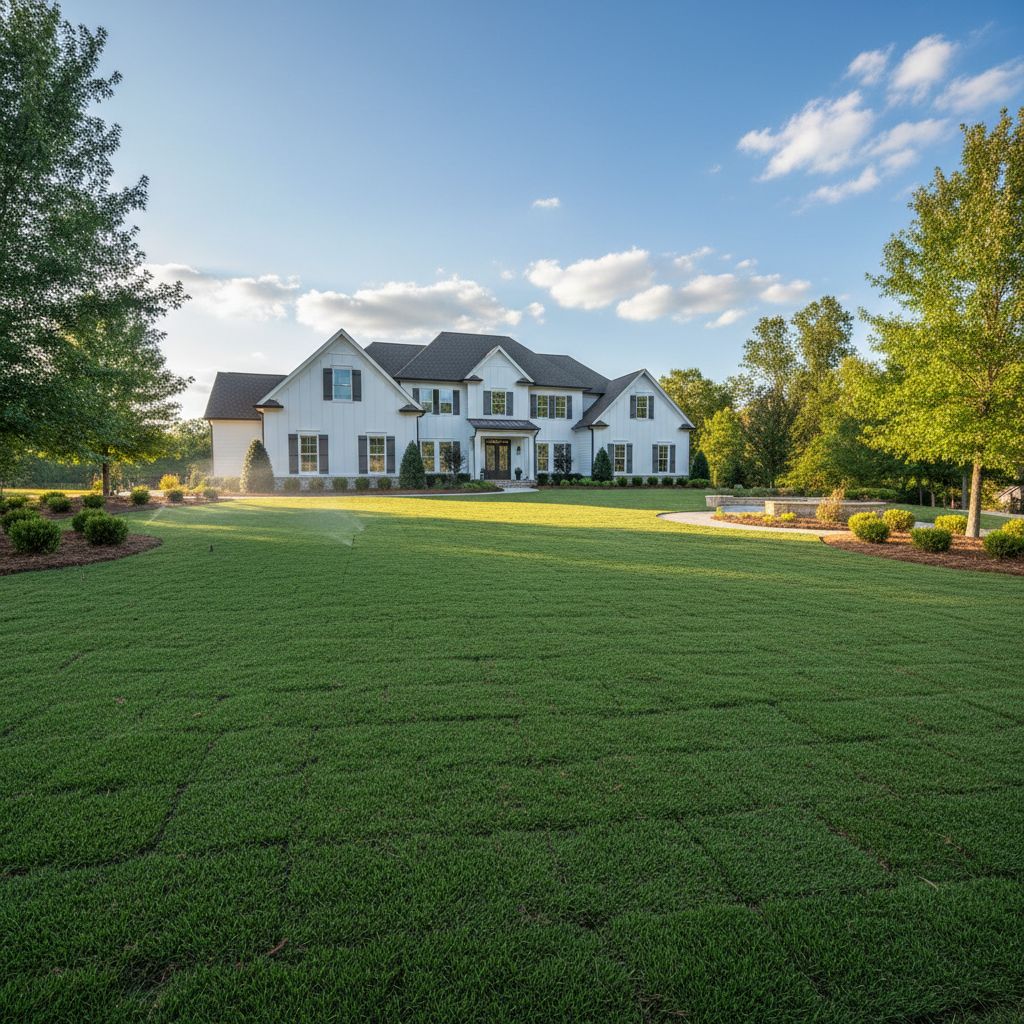 Johnson Property Service team installing sod on a residential lawn in Buford, Georgia