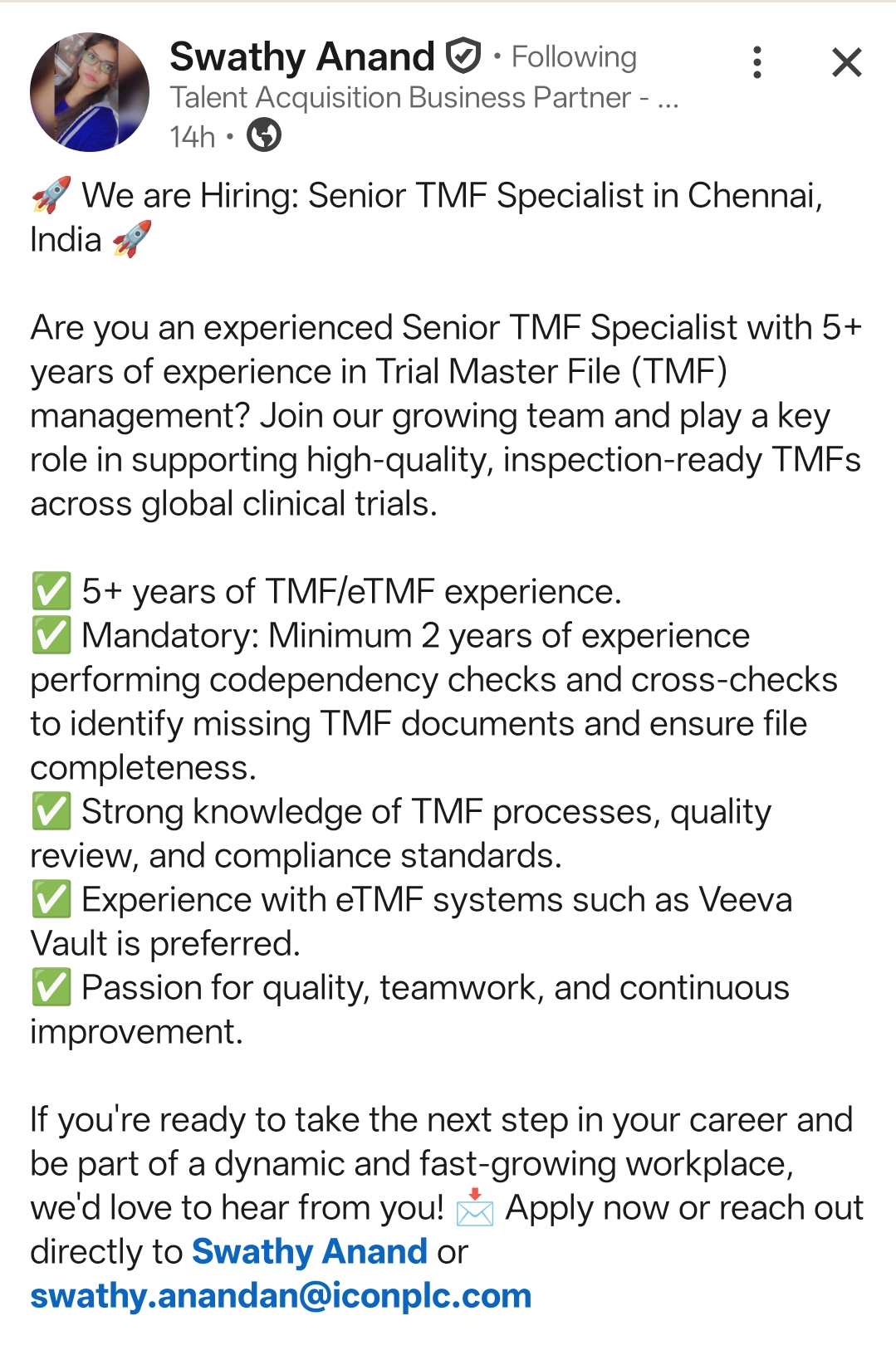 Source reference screenshot for Senior TMF Specialist at ICON plc