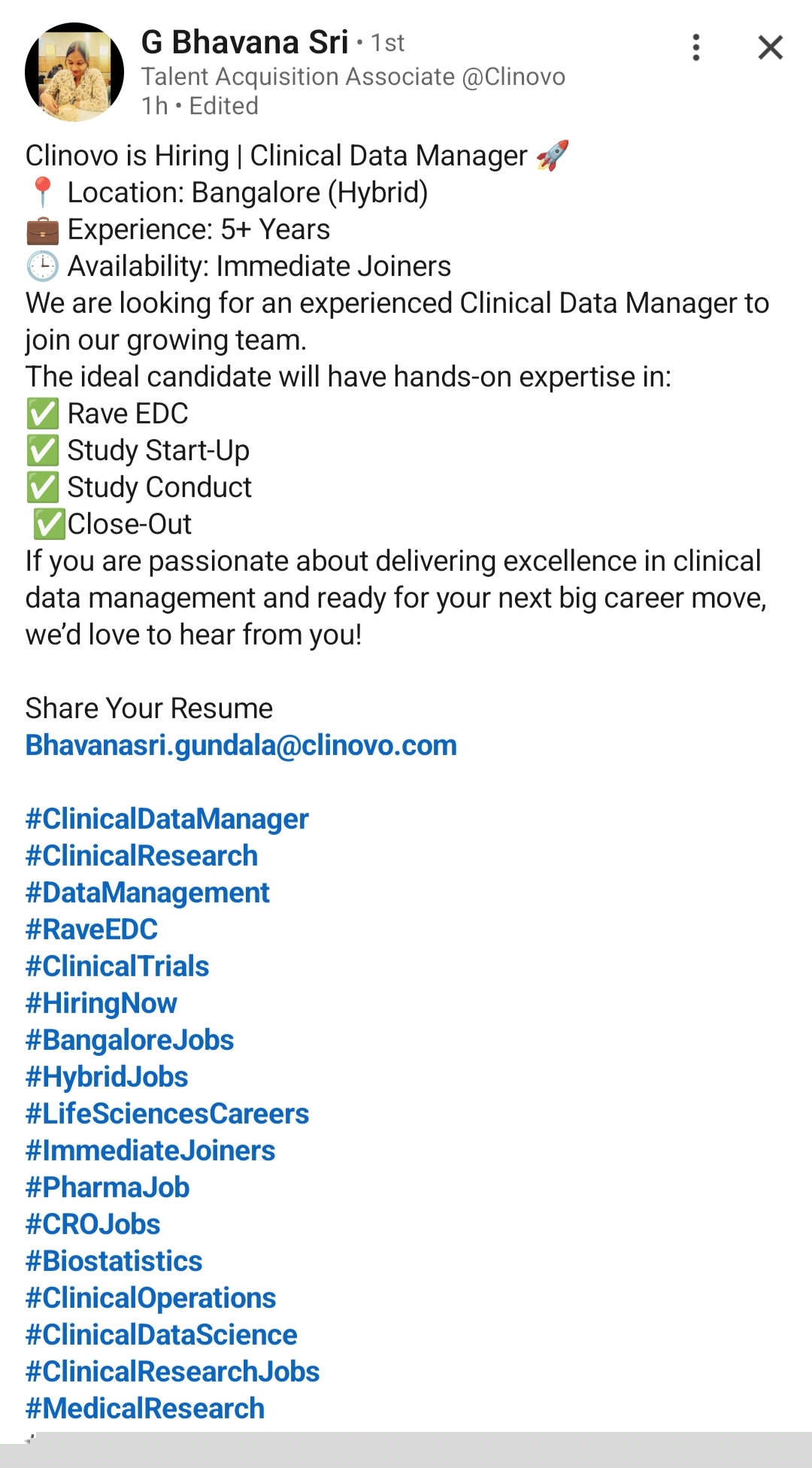 Source reference screenshot for Clinical Data Manager at Clinovo