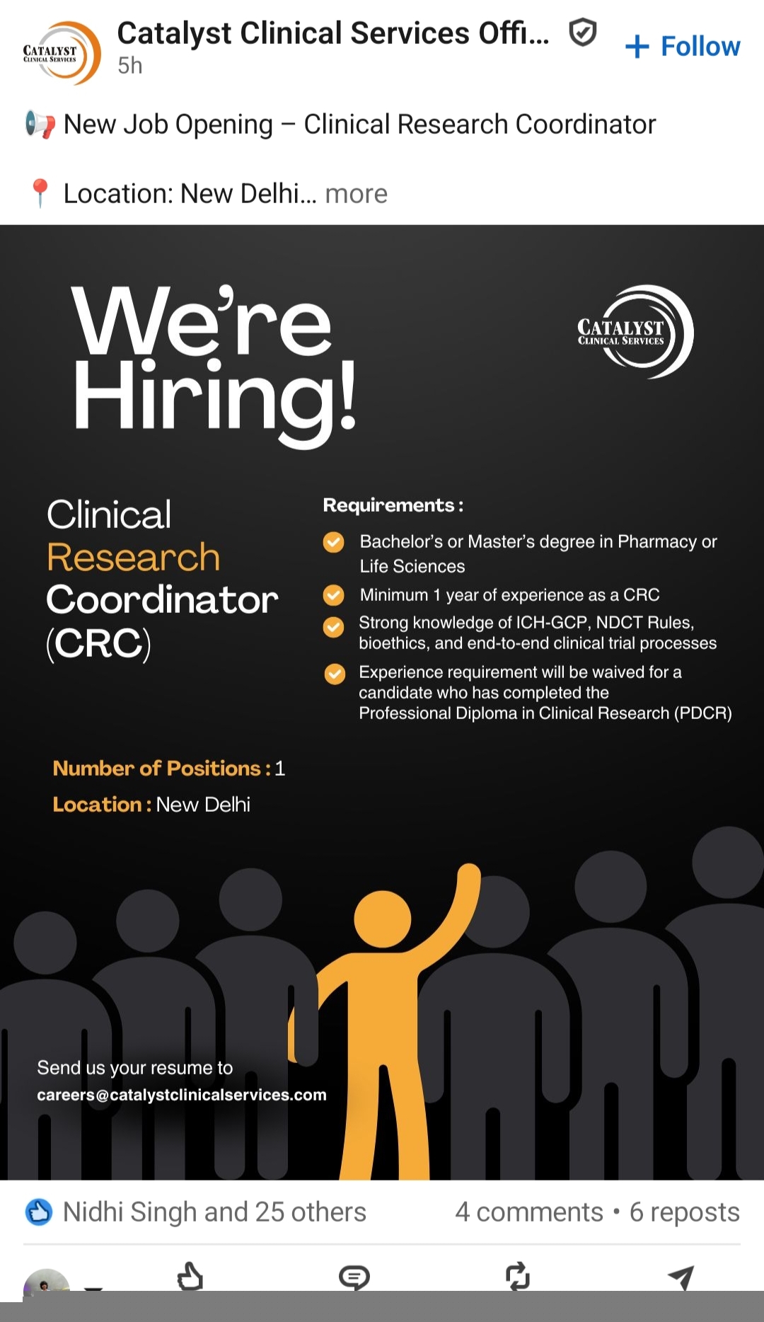 Source reference screenshot for Clinical Research Coordinator (CRC) at Catalyst Clinical Services