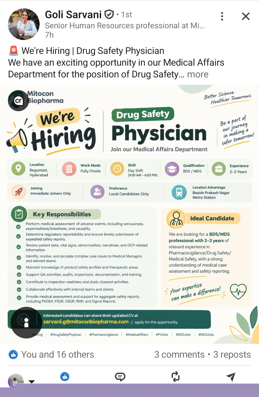 Source reference screenshot for Drug Safety Physician at Mitocon Biopharma Pvt Ltd