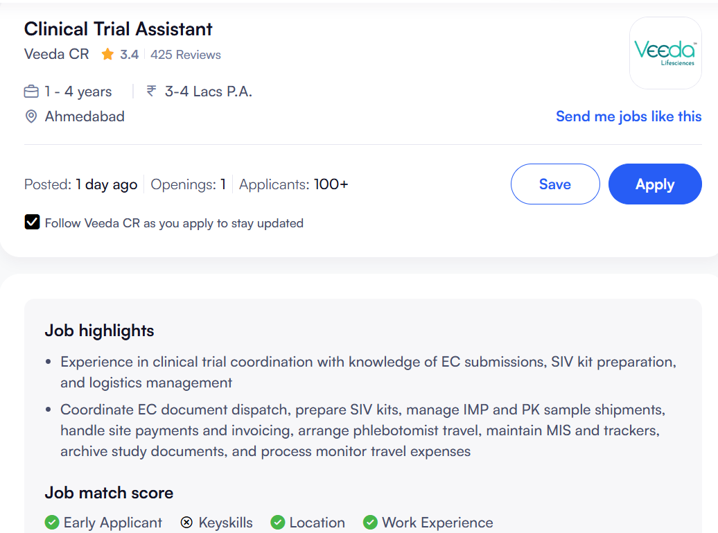 Source reference screenshot for Clinical Trial Assistant at Veeda CR