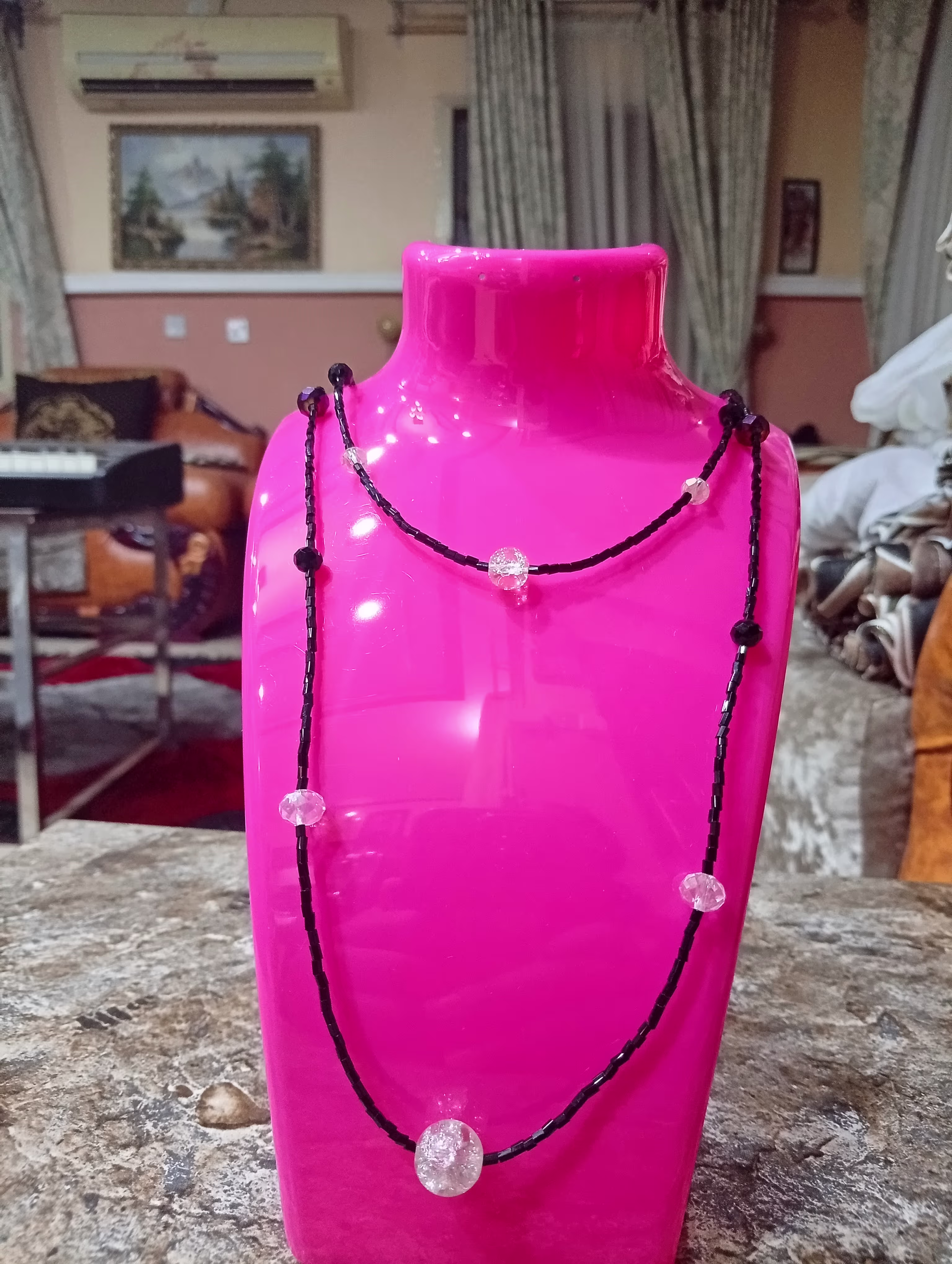 Black beaded station necklace