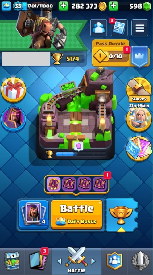 Clash Royale Account (IOS/Android) – Level 33 | Kings Tower 11 | 5174 Trophies | 106 Cards | 13 Emotes | 598 Gems | 282,000 Gold