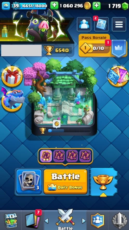 Clash Royale Account (IOS/Android) – Level 39 | Kings Tower 13 | 6540 Trophies | 111 Cards | 24 Emotes | 1719 Gems | 1,000,000 Gold