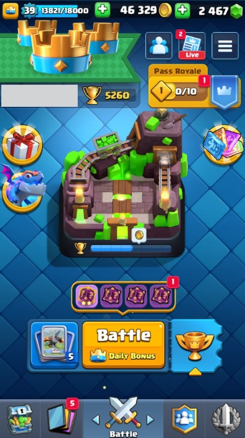 Clash Royale Account (IOS/Android) – Level 39 | Kings Tower 13 | 5260 Trophies | 102 Cards | 14 Emotes | 2467 Gems | 46,000 Gold
