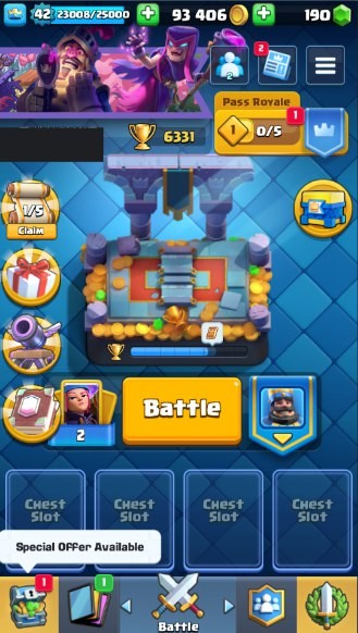 Clash Royale Account (IOS/Android) – Level 42 | Kings Tower 14 | 6331 Trophies | 109 Cards | 35 Emotes | 190 Gems | 93,000 Gold