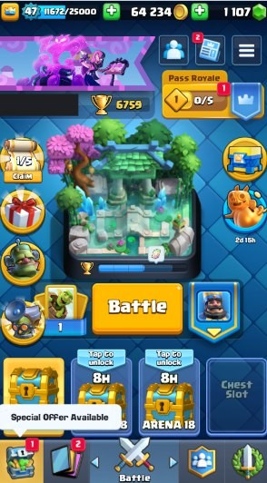 Clash Royale Account (IOS/Android) – Level 47 | Kings Tower 14 | 6759 Trophies | 113 Cards | 32 Emotes | 1107 Gems | 64,000 Gold