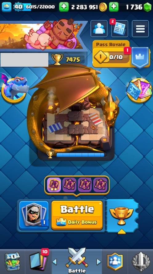 Clash Royale Account (IOS/Android) – Level 40 | Kings Tower 13 | 7475 Trophies | 117 Cards | 31 Emotes | 1736 Gems | 2,200,000 Gold
