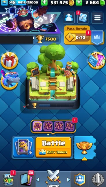 Clash Royale Account (IOS/Android) – Level 45 | Kings Tower 14 | 7500 Trophies | 111 Cards | 34 Emotes | 2684 Gems | 531,000 Gold