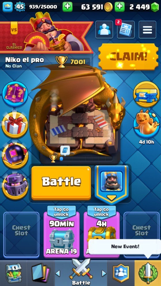 Clash Royale Account (IOS/Android) – Level 45 | Kings Tower 14 | 7001 Trophies | 111 Cards | 24 Emotes | 2449 Gems | 63,000 Gold