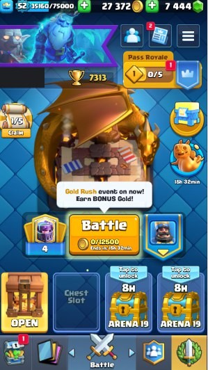 Clash Royale Account (IOS/Android) – Level 52 | Kings Tower 14 | 7313 Trophies | 116 Cards | 23 Emotes | 7444 Gems | 27,000 Gold