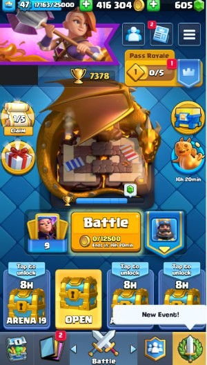 Clash Royale Account (IOS/Android) – Level 47 | Kings Tower 14 | 7378 Trophies | 110 Cards | 41 Emotes | 605 Gems | 416,000 Gold