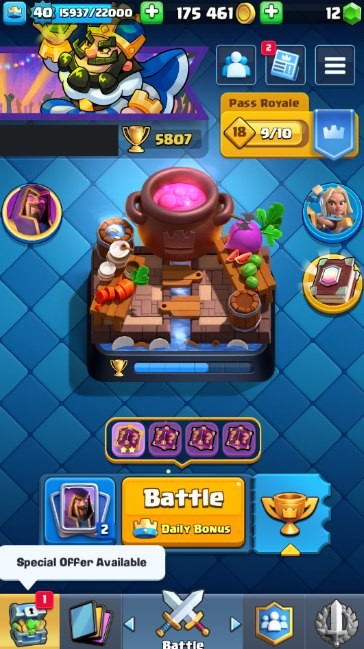 Clash Royale Account (IOS/Android) – Level 40 | Kings Tower 13 | 5807 Trophies | 111 Cards | 26 Emotes | 12 Gems | 175,000 Gold