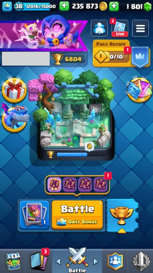 Clash Royale Account (IOS/Android) – Level 38 | Kings Tower 13 | 6804 Trophies | 117 Cards | 22 Emotes | 1801 Gems | 235,000 Gold
