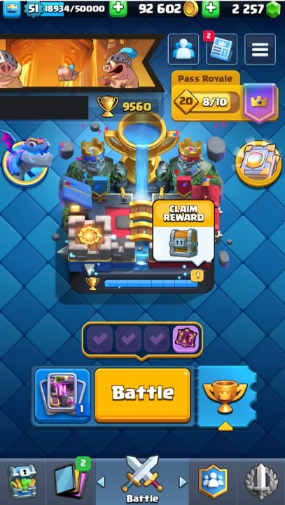 Clash Royale Account (IOS/Android) – Level 51 | Kings Tower 14 | 9560 Trophies | 119 Cards | 68 Emotes | 2257 Gems | 92,000 Gold