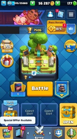 Clash Royale Account (IOS/Android) – Level 43 | Kings Tower 14 | 7506 Trophies | 109 Cards | 67 Emotes | 177 Gems | 56,000 Gold