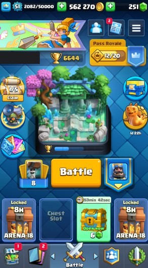Clash Royale Account (IOS/Android) – Level 51 | Kings Tower 14 | 6644 Trophies | 115 Cards | 64 Emotes | 251 Gems | 562,000 Gold