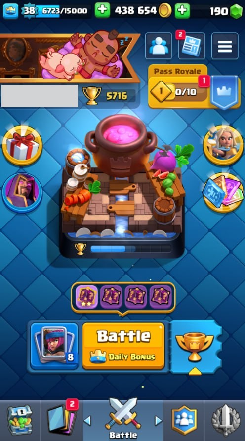Clash Royale Account (IOS/Android) – Level 38 | Kings Tower 13 | 5716 Trophies | 111 Cards | 28 Emotes | 190 Gems | 438,000 Gold