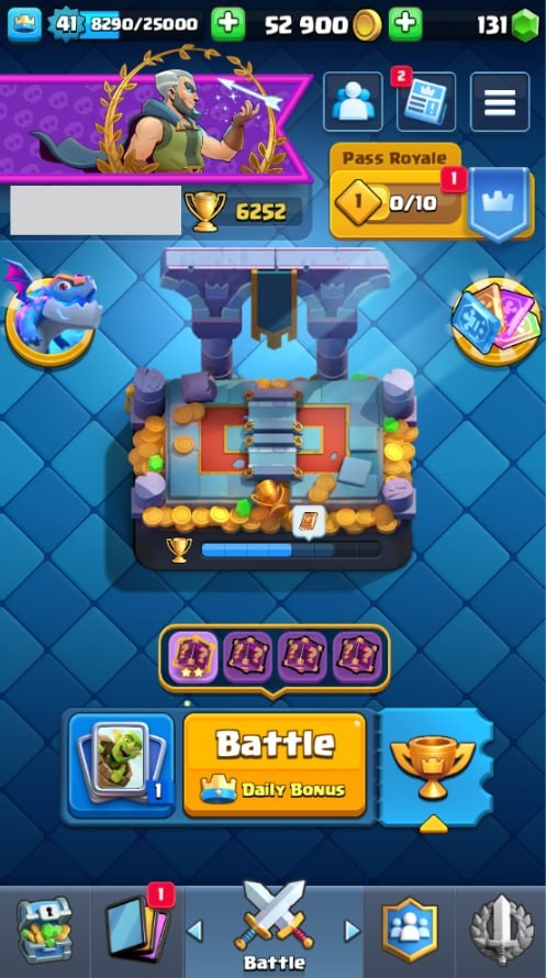 Clash Royale Account (IOS/Android) – Level 41 | Kings Tower 13 | 6252 Trophies | 116 Cards | 27 Emotes | 131 Gems | 52,000 Gold