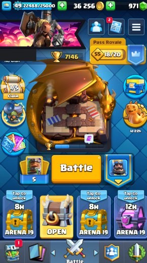 Clash Royale Account (IOS/Android) – Level 49 | Kings Tower 14 | 7146 Trophies | 116 Cards | 52 Emotes | 971 Gems | 36,000 Gold
