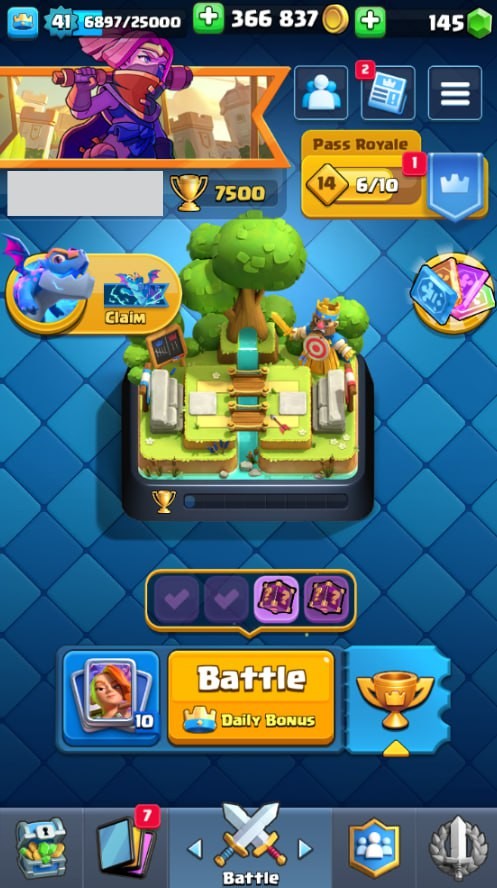 Clash Royale Account (IOS/Android) – Level 41 | Kings Tower 13 | 7500 Trophies | 119 Cards | 42 Emotes | 145 Gems | 366,000 Gold