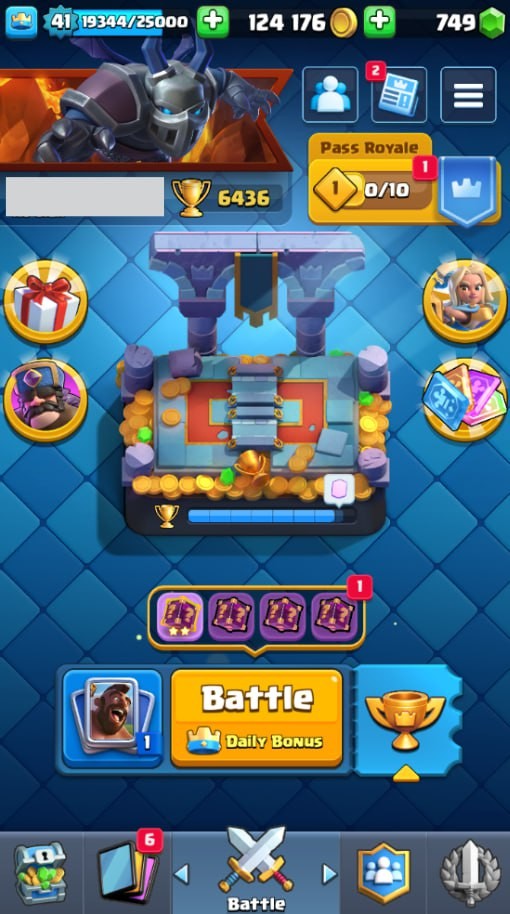 Clash Royale Account (IOS/Android) – Level 41 | Kings Tower 13 | 6436 Trophies | 110 Cards | 38 Emotes | 749 Gems | 124,000 Gold