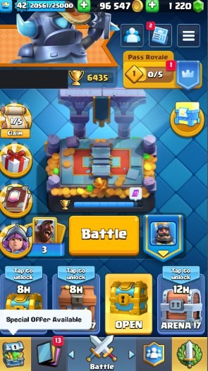 Clash Royale Account (IOS/Android) – Level 42 | Kings Tower 14 | 6435 Trophies | 108 Cards | 36 Emotes | 1220 Gems | 96,000 Gold