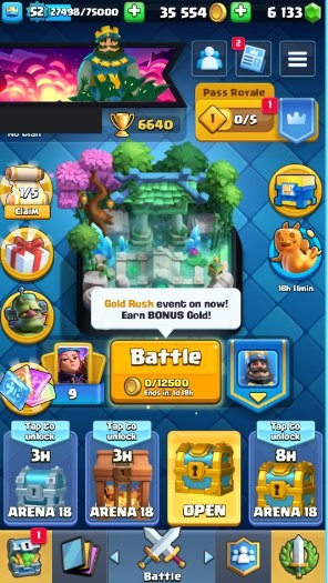 Clash Royale Account (IOS/Android) – Level 52 | Kings Tower 14 | 6640 Trophies | 113 Cards | 37 Emotes | 6133 Gems | 35,000 Gold