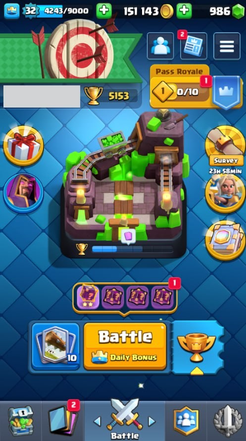 Clash Royale Account (IOS/Android) – Level 32 | Kings Tower 11 | 5153 Trophies | 104 Cards | 16 Emotes | 986 Gems | 151,000 Gold