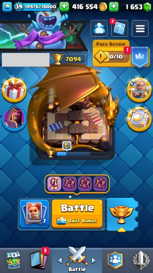 Clash Royale Account (IOS/Android) – Level 39 | Kings Tower 13 | 7094 Trophies | 114 Cards | 24 Emotes | 1653 Gems | 416,000 Gold