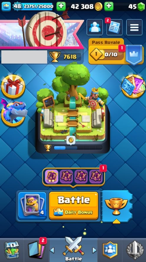 Clash Royale Account (IOS/Android) – Level 48 | Kings Tower 14 | 7618 Trophies | 110 Cards | 27 Emotes | 45 Gems | 42,000 Gold