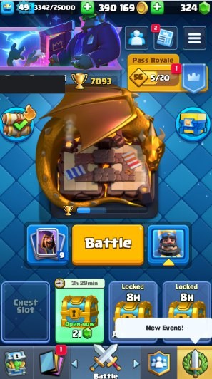 Clash Royale Account (IOS/Android) – Level 49 | Kings Tower 14 | 7093 Trophies | 115 Cards | 36 Emotes | 324 Gems | 390,000 Gold